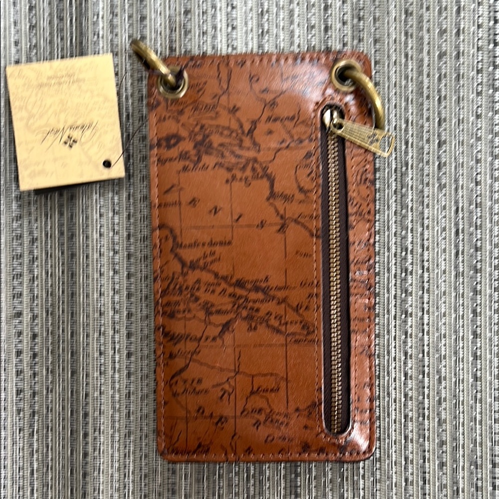 Patricia Nash Brown leather Map Print crossbody wallet/phone. - Picture 3 of 8